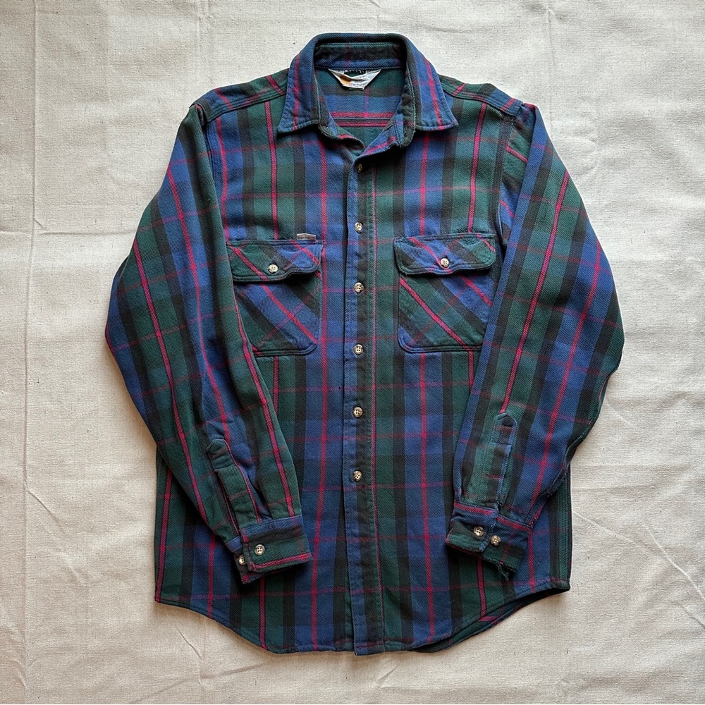 Vintage Carhartt 90s Workwear Plaid Flannel Button Up Men’s Medium